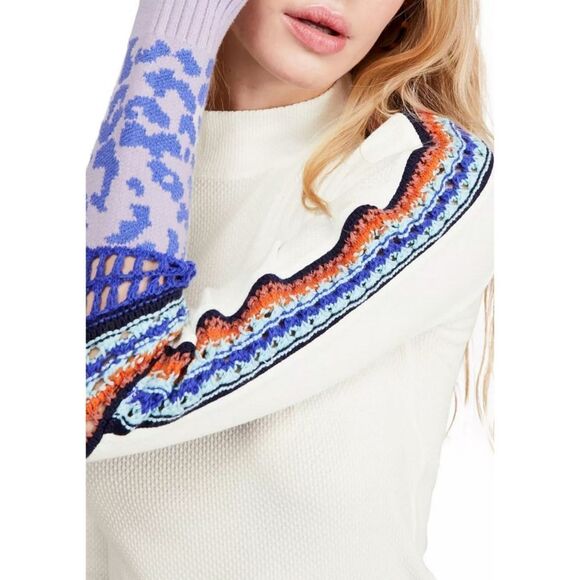 New! FREE PEOPLE Switch It Up Thermal Top Stretchy Knit Color Ivory Size Small - Picture 4 of 4